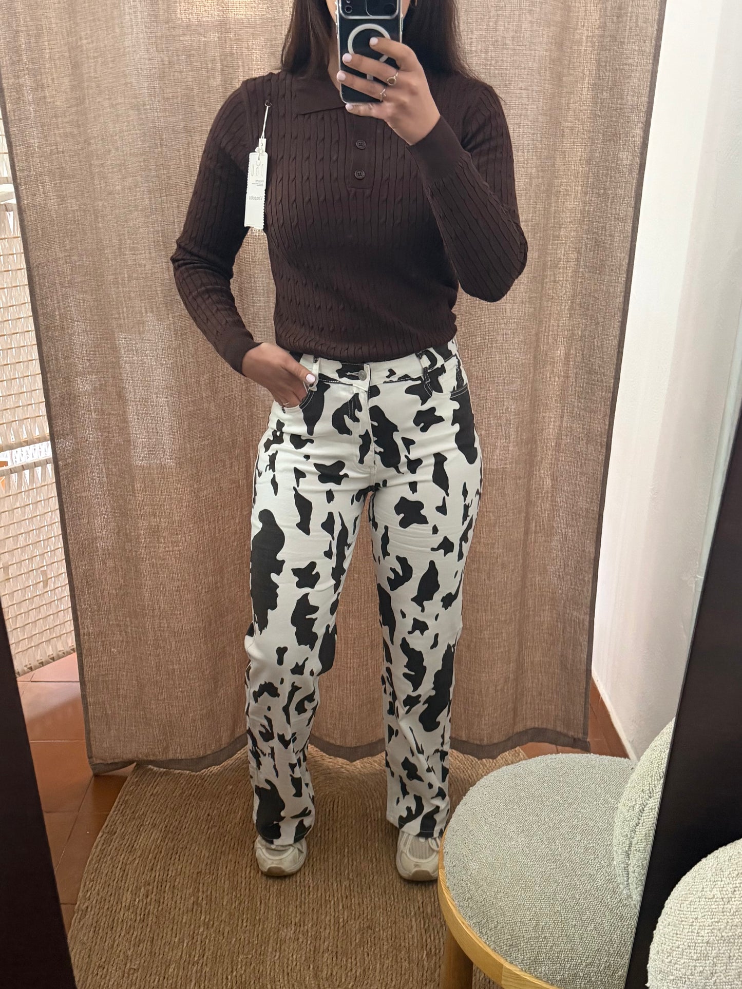 Pantalón Vaquero Cow Print Blanco y Negro