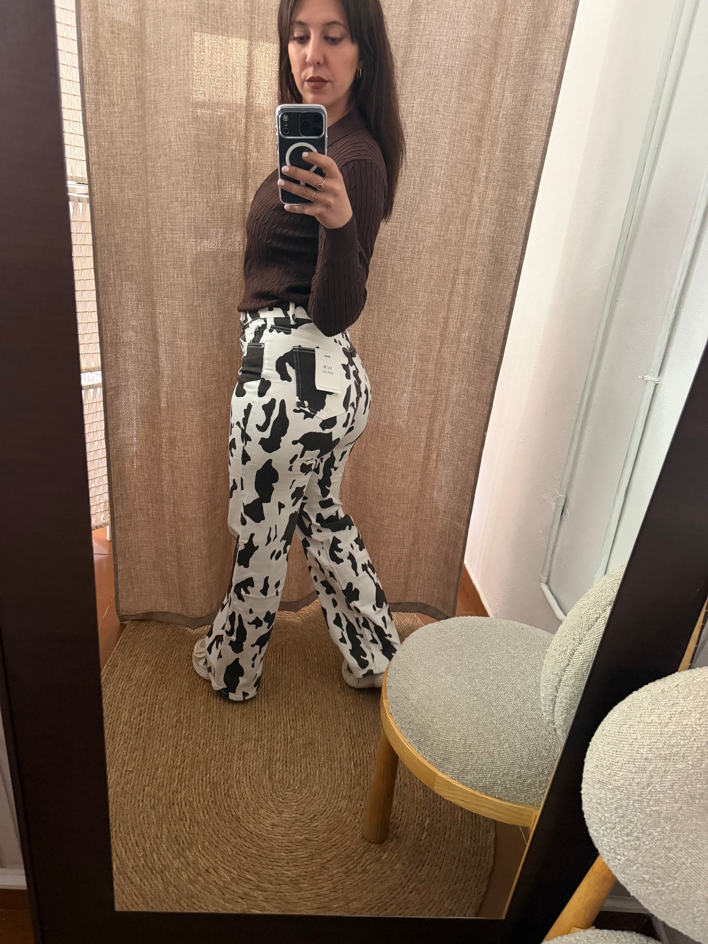 Pantalón Vaquero Cow Print Blanco y Negro